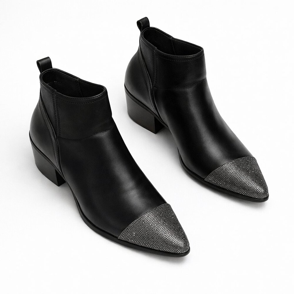 Report Zerega Ankle black Booties silver Chain Pointy Toe Bootie 9.5